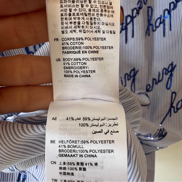 Sandro Bleu Ciel Mini Shirt Dress Pinstripes Sequins Blue White - Picture 14 of 14